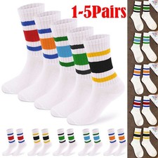 Lot Old School Striped Crew Socks Retro Athletic Casual Classic Over Ankle Socks