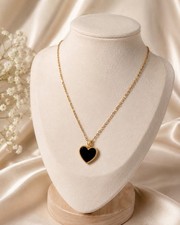 18K Real Gold Black Heart Pendant Necklace