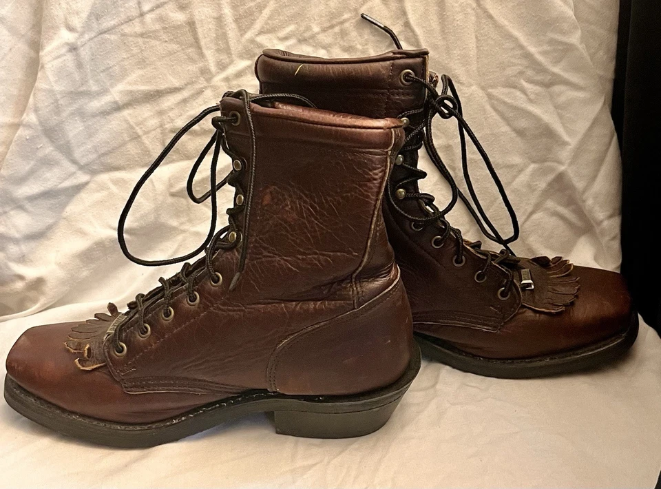 Botas de Lacer Double H para Mujer Cuero Marrón Con Cordones Flecos Talla 8.5 De Colección Western Foto 3 de 4