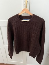 NWOT Polo Ralph Lauren Cable-Knit Wool-Blend Crewneck Sweater in Brown Sz L