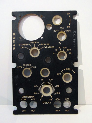 1960's Military Aircraft Radar Control Panel Edge Light Plastic Overlay, Lighted