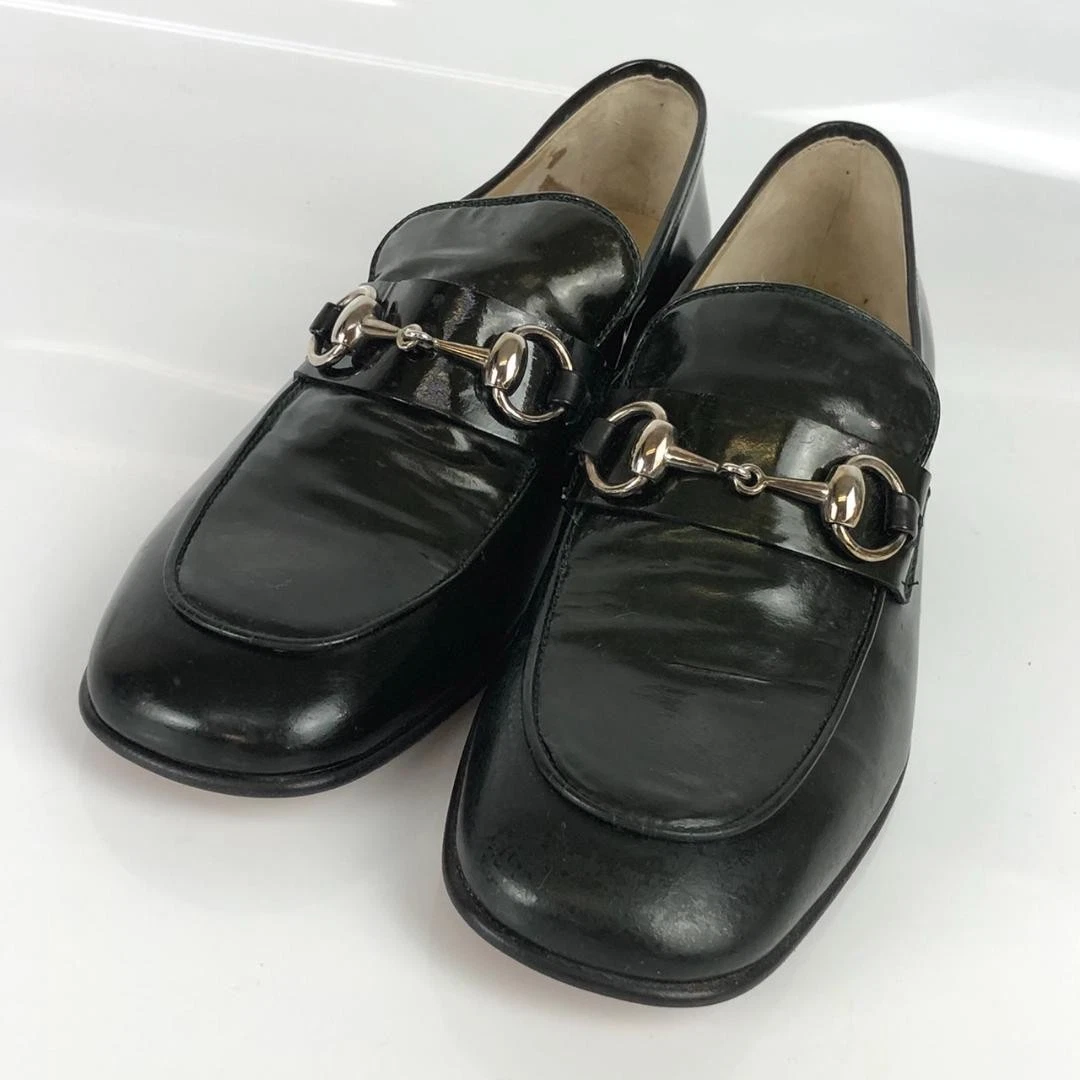 Mocassins GUCCI Horsebit cuir noir vert US7B occasion excellent état authentique JP