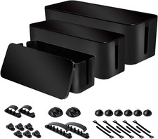 3 Pack Cable Organizer Box Set Power Strip Cord Hider Desk Storage Black