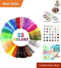 32 Colors PLA Filament Refills for 3D Pens, 320 Feet Total with 4 Finger Caps