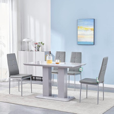 Dining Table Set with 4 Chair Grey High Gloss 120cm Extendable Rectangular Table