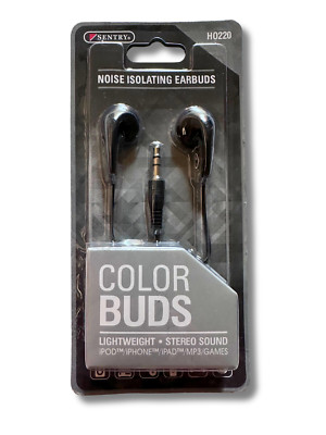 Sentry Noise Isolating Earbuds (Black) 3.5mm Plug Stereo Sound Lightweight