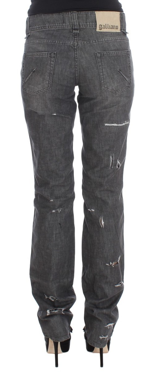JOHN GALLIANO Pants Jeans Gray Wash Cotton Torn Straight Fit