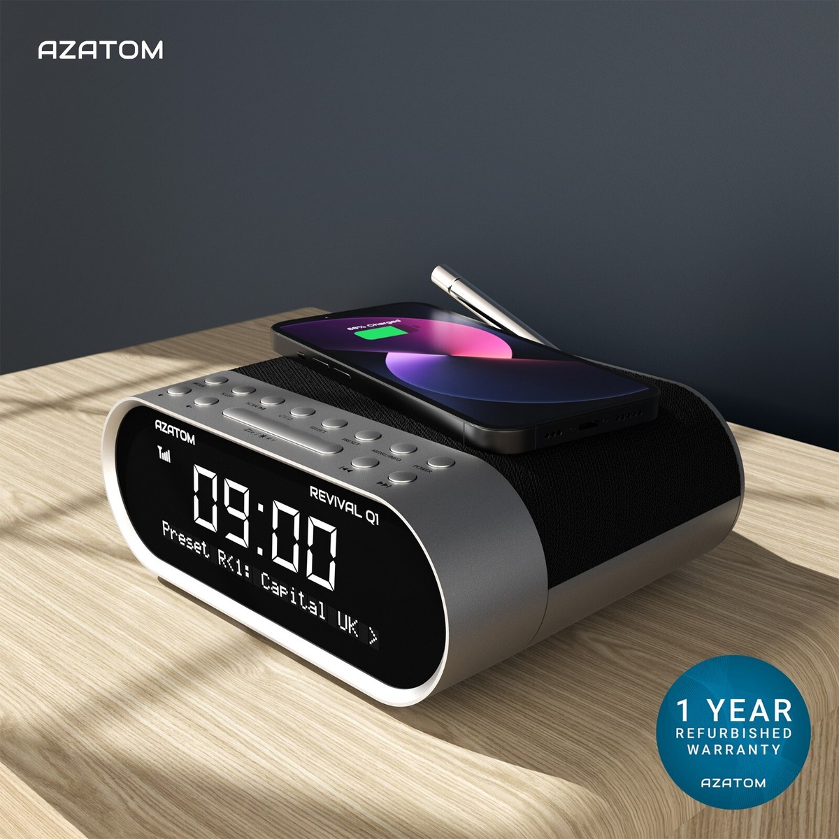 DAB FM Radio Clock Alarm Wireless Charger Bluetooth - AZATOM Revival Q1 White | UK - View #10
