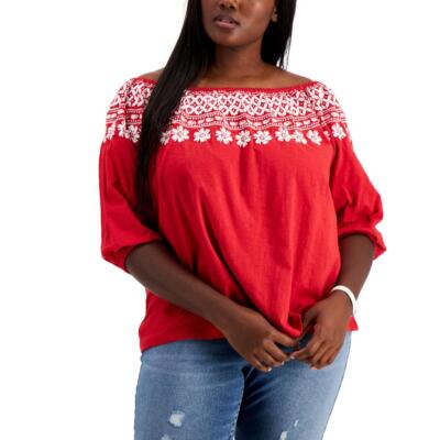 Tommy Hilfiger Womens Cotton Off-The-Shoulder Blouse Top Plus BHFO 0231