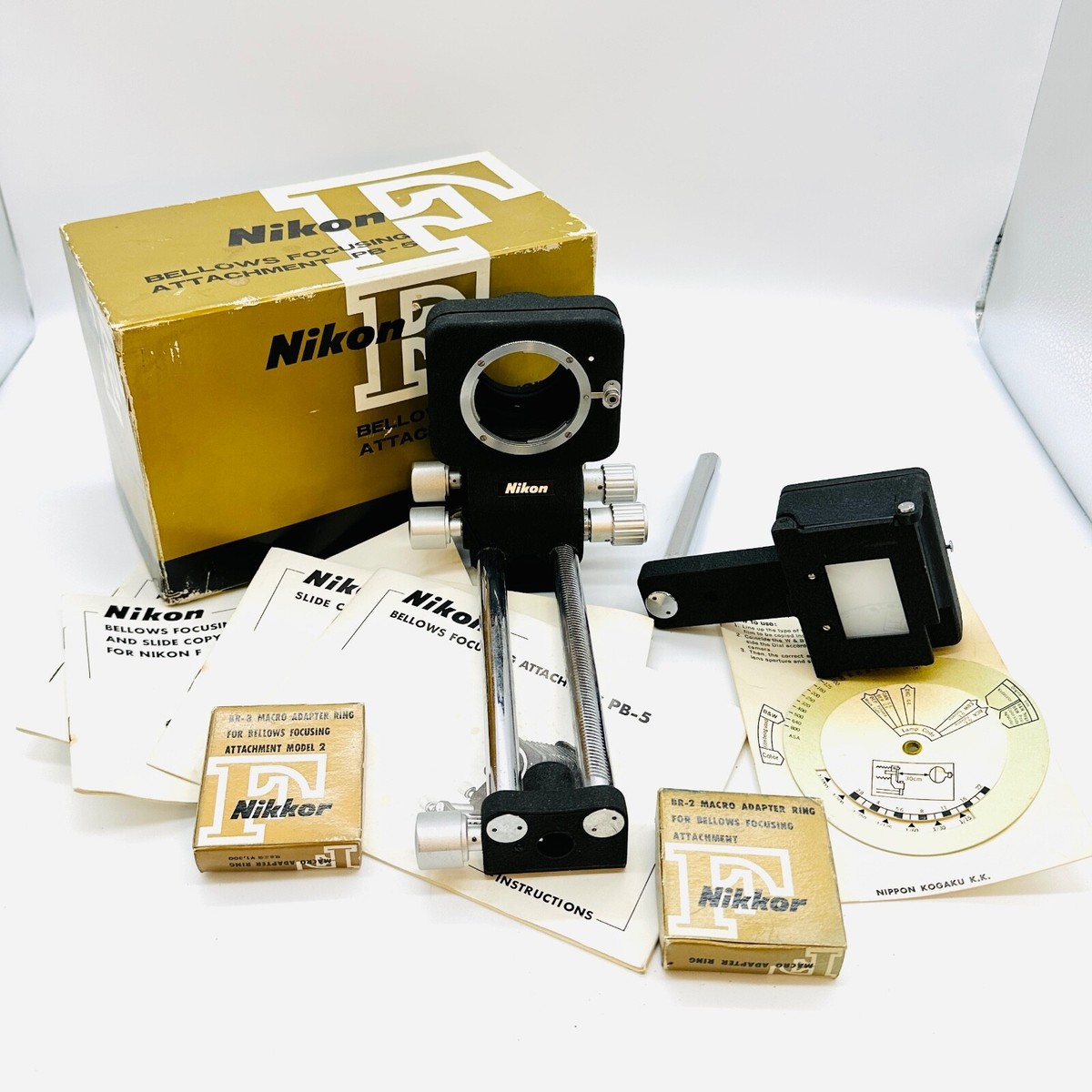 ニコンNIKON BELLOWS PB-5 アタッチメント MINT Nikon PB-5 Bellows Focusing & Slide Attachments w/2 NEW BR-2
