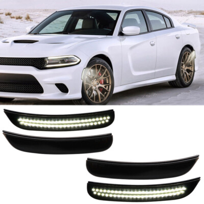 4X[WHITE LED STRIP] Front+Rear Smoked Side Marker Lights For 15-21