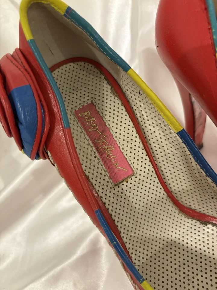 Zapatos de tacón alto Betsey Johnson para mujer 6 punta abierta multicolor floral como está Foto 2 de 4