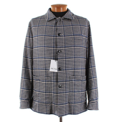 Atelier Munro NWT Super 170's Wool/Cashmere Overshirt Size 56 (46 US) Blue Plaid