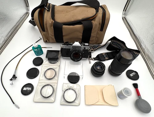 CANON AE-1 Program 35mm SLR Film Camera BUNDLE 50mm 1.8 Gemini 28mm 2.8 & 80-205