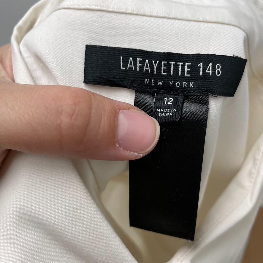 Lafayette 148 Button UP Blouse Top Womens 12 White Old Money Capsule Wardrobe