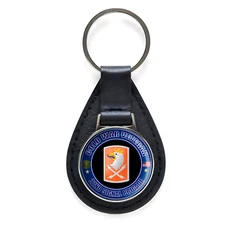 Cold War Veteran 22nd Signal Brigade Black Leather Keychain Silver Keyring