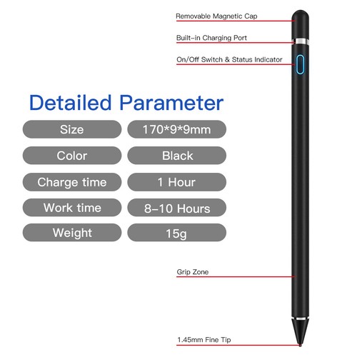 Active Pencil Stylus Touch Screen Pen &Glove For iPad 10/9/8/Pro/Air/mini/iPhone - Afbeelding 22 van 30