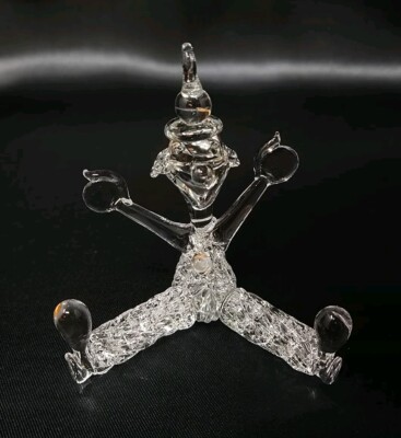 Mini Sitting Clown Hand Blown Clear Glass Figurine Figure Circus Carnival New