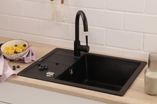 Evier de Cuisine Évier Encastré Granit Évier 65x50 Noir respekta Nashville