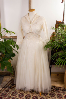%SALE% Vintage 60s Brautkleid Spitze Tüll + Bolero MODELIA ST MORITZ Hochzeit 34
