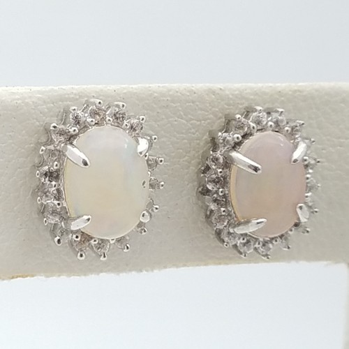 Signed PJC 925 Sterling Silver White Fire Opal & White Topaz 11'mm Stud Earrings - Picture 3 of 11