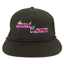 Vtg Grand Canyon Cap Spell Out Stripe Logo Nylon Snap Back Baseball Trucker Hat