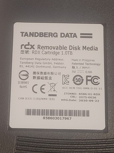 Removable Disk Media RDX Cartridge 1.0TB Tandberg Data Brand New!!