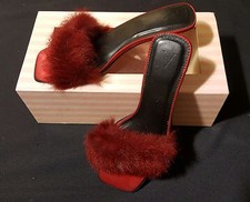 Real Fur Red/Burgundy Slides Size Small