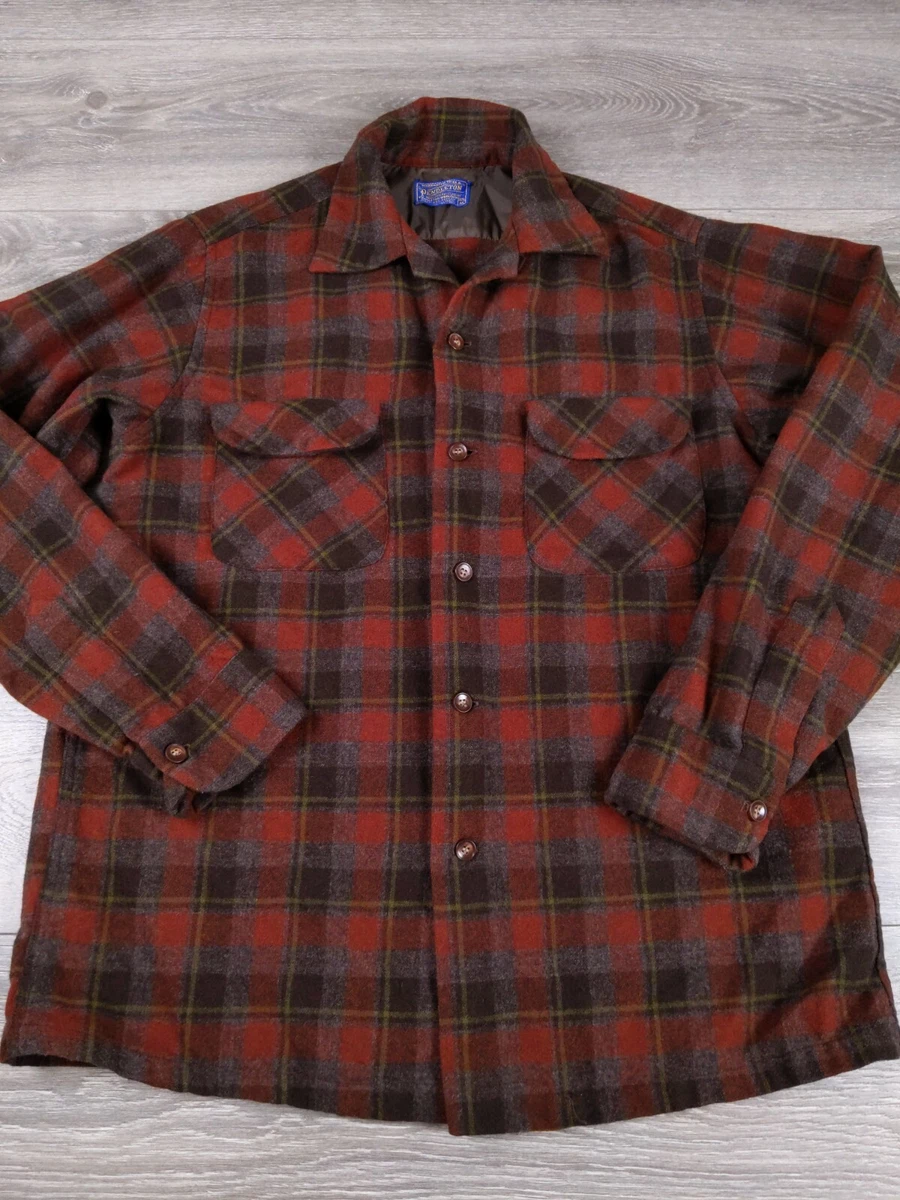 Vtg 60s Pendleton Board Shirt Size M Wool Flannel Loop Collar Made In USA