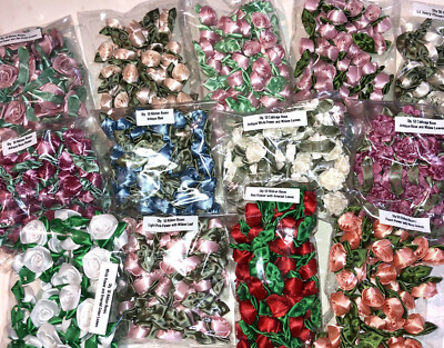 50 SATIN RIBBON ROSES  ROSEBUDS 3/4'' Applique Sewing Bow Craft Choose your color