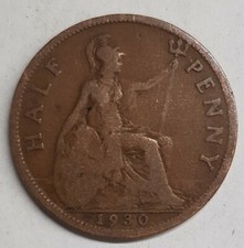 Old Coin 1930 Halfpenny British