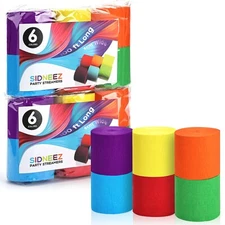 6 Rolls (2 pack for 12 total) of Party Streamers in Different Colors Red Blue