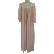 Lady Lenora Womens 12 Peignoir Pink White Embroirdered Flowers Tulle Trim VTG