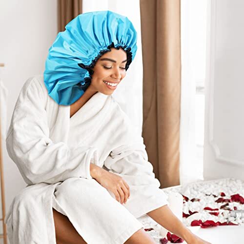 4 Pieces Jumbo Shower Cap Extra Large Shower Cap Double Layer Waterproof Shower - Picture 5 of 7