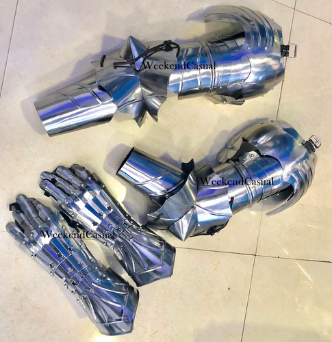 Medieval Steel Knight Full Arm Set Armor Arm Guard Functional Halloween Armour - Picture 2 of 4
