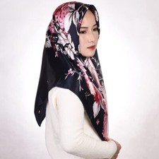 Women's Satin Silk Printed Square Hijab Scarf Dupatta  90 X 90 Cm, 
