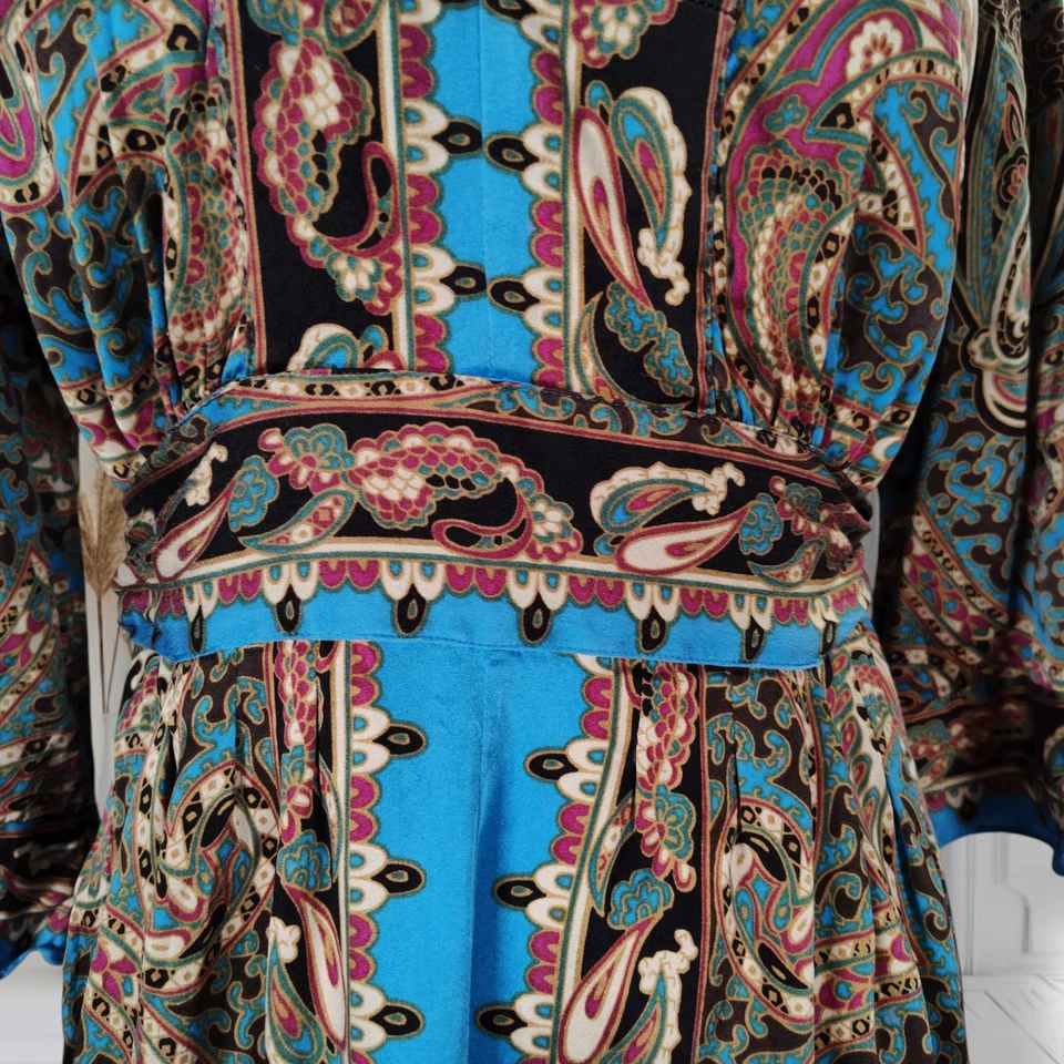 Eci Bell рукав шелковое платье размер 12 пейсли печать талии галстук длина до колена - Изображение 3 из 4