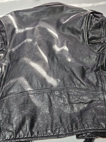 Vintage Unik Leather Motorcycle Jacket Men 48 Black Biker Heavy Zip 90s D Pocket - Picture 17 of 18