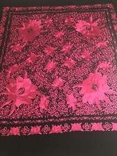 Huge Black Silk Manton de Manilla Flamenco Canton Piano Shawl Pink Floral Motif