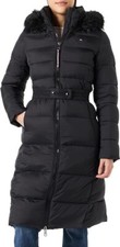 Tommy Hilfiger Womens Puffer Coat Jacket Hooded Black Ess Sorona Large