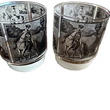 Lot of 2 Military Riders White Horse Rocks Style Drinking Glasses 4 Image Panels