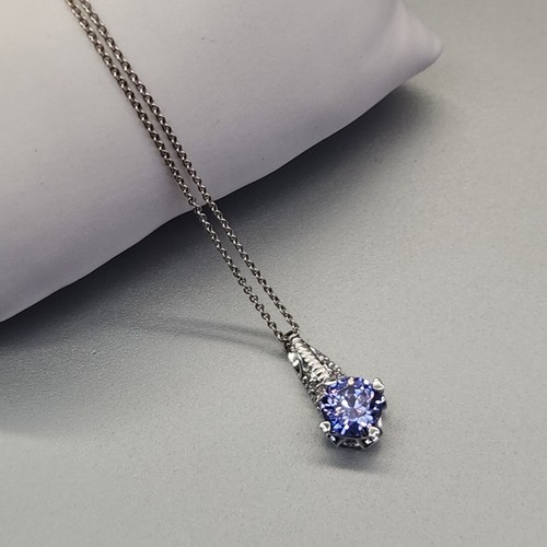 Lab Created Tanzanite Pendant Necklace Purple Stone 925 Sterling Silver 17" JTV - Picture 2 of 14
