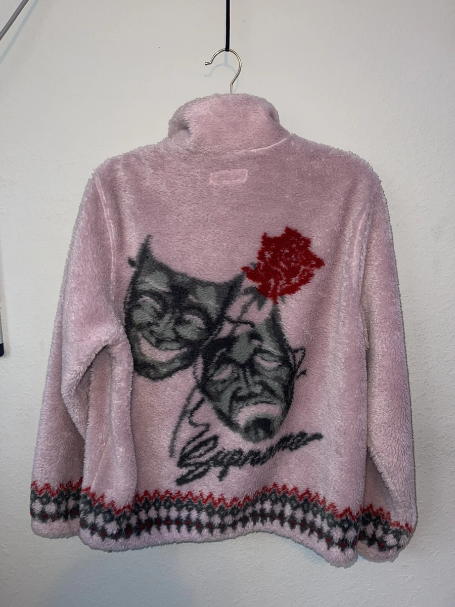 Supreme Drama Mask Fleece Jacket Mens Sz M Pink LS Full Zip Double Sided SS20