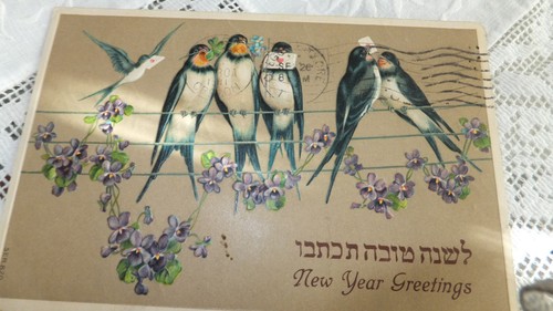 Antique Enbossed Holly winter scene church a joyful New Year Post Card 1910 - Picture 9 of 12