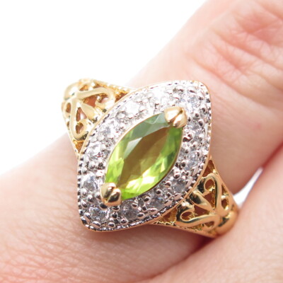 ROSS SIMONS 925 Sterlingsilber Ring zweifarbig echt Marquise-Schliff Peridot C Z Größe 6
