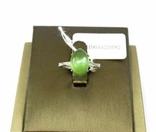 100 Nature Hetian Green Nephrite Jade with Cat Eyes 925S Women's Ring 3192