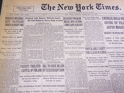 1932 FEB 29 NEW YORK TIMES - CHADWICK CALLS NEUTRON DIFFICULT CATCH - NT 4765