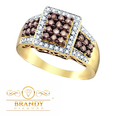 10K Gelbgold Brandy & weißer Diamant schokobraun aufwendig hübscher Ring 0,69 C