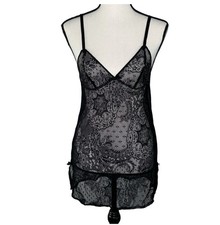 Victoria  s Secret Black Lace Silk Sheer Lace Up Slip Dress Size Medium