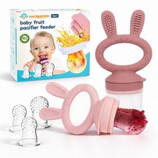 Baby Fruit Feeder Pacifier 2 Pack, Silicone Baby Food Feeder, Pink Bunny Feed...